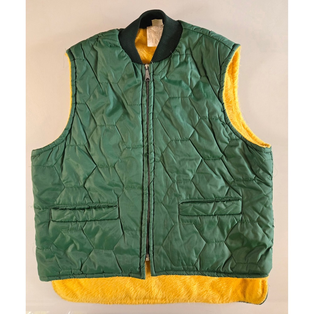 Vintage Green Quilted Faux Fur Lined Puffer Vest Mens Large Clix Zipper Workwear